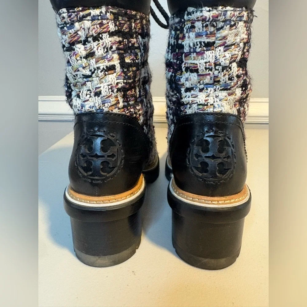 Tory Burch Miller Tweed Lace-Up Combat Boots | Black | Women’s Size 11M